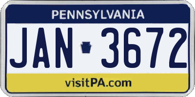 PA license plate JAN3672