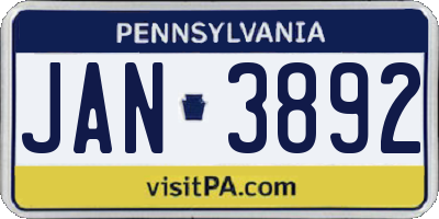 PA license plate JAN3892
