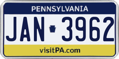 PA license plate JAN3962