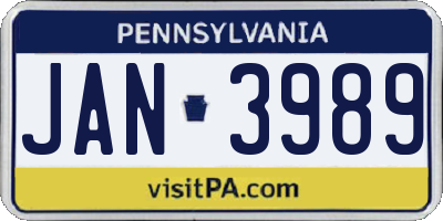PA license plate JAN3989