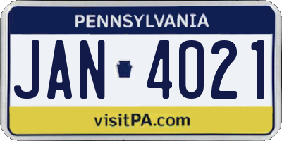 PA license plate JAN4021