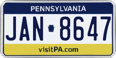 PA license plate JAN8647