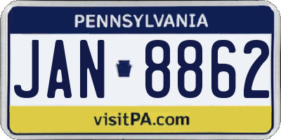 PA license plate JAN8862