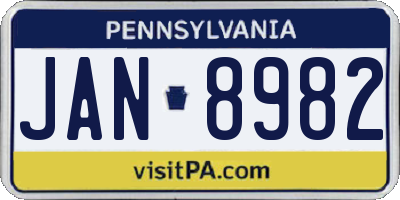 PA license plate JAN8982