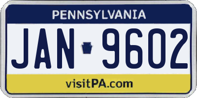 PA license plate JAN9602
