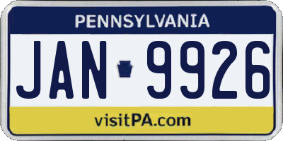 PA license plate JAN9926