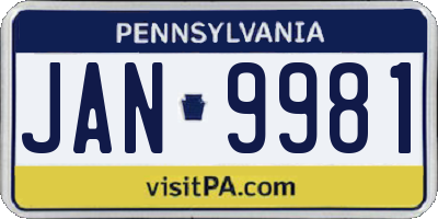 PA license plate JAN9981