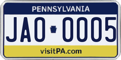 PA license plate JAO0005