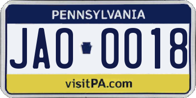 PA license plate JAO0018