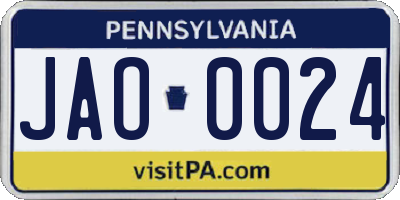 PA license plate JAO0024