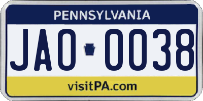 PA license plate JAO0038