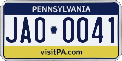 PA license plate JAO0041