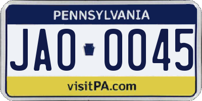 PA license plate JAO0045