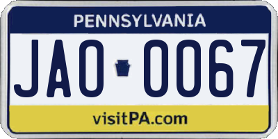 PA license plate JAO0067