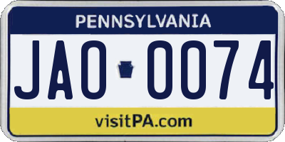 PA license plate JAO0074
