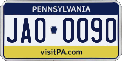 PA license plate JAO0090