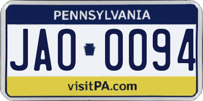 PA license plate JAO0094