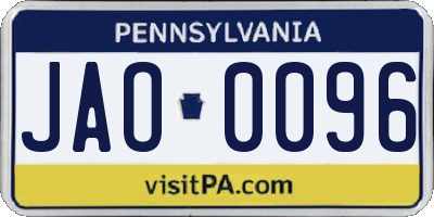 PA license plate JAO0096