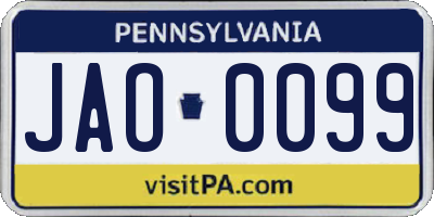 PA license plate JAO0099