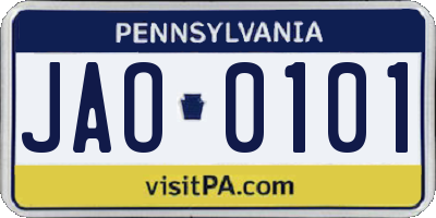PA license plate JAO0101