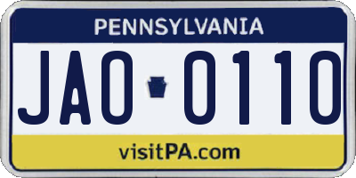 PA license plate JAO0110