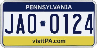 PA license plate JAO0124