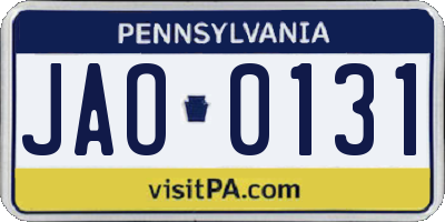 PA license plate JAO0131