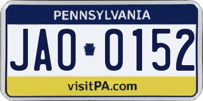 PA license plate JAO0152