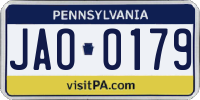 PA license plate JAO0179
