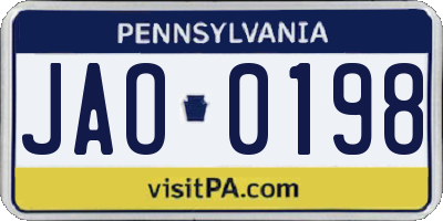 PA license plate JAO0198