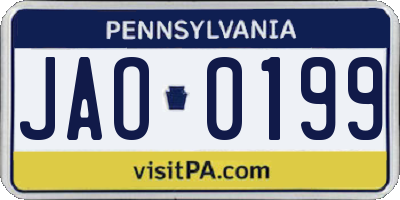 PA license plate JAO0199