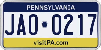 PA license plate JAO0217