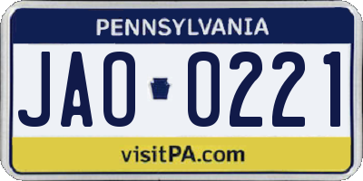 PA license plate JAO0221