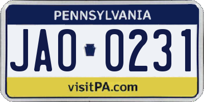 PA license plate JAO0231