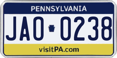 PA license plate JAO0238