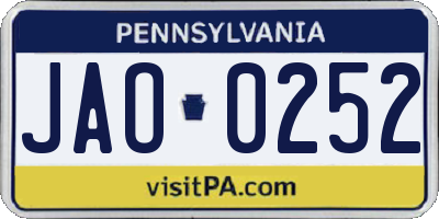 PA license plate JAO0252
