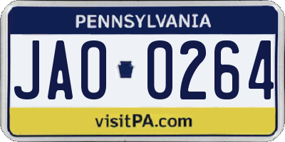 PA license plate JAO0264