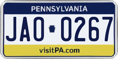 PA license plate JAO0267