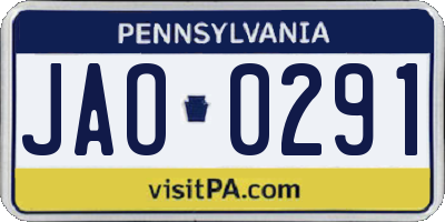 PA license plate JAO0291