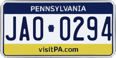 PA license plate JAO0294