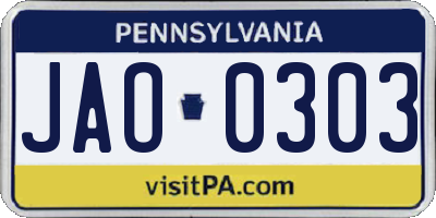 PA license plate JAO0303