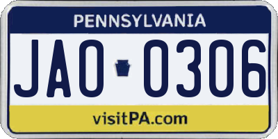 PA license plate JAO0306