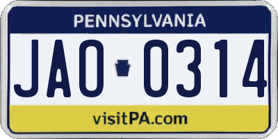 PA license plate JAO0314
