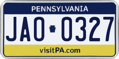 PA license plate JAO0327