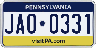 PA license plate JAO0331
