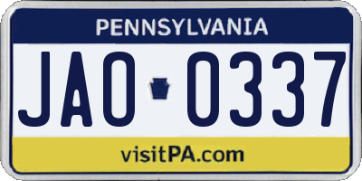 PA license plate JAO0337