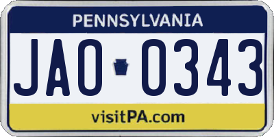PA license plate JAO0343