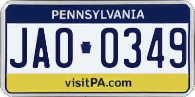 PA license plate JAO0349