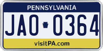 PA license plate JAO0364