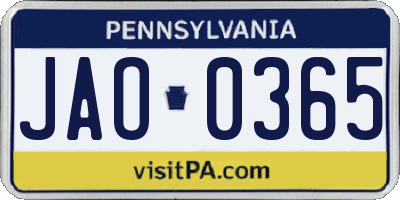 PA license plate JAO0365